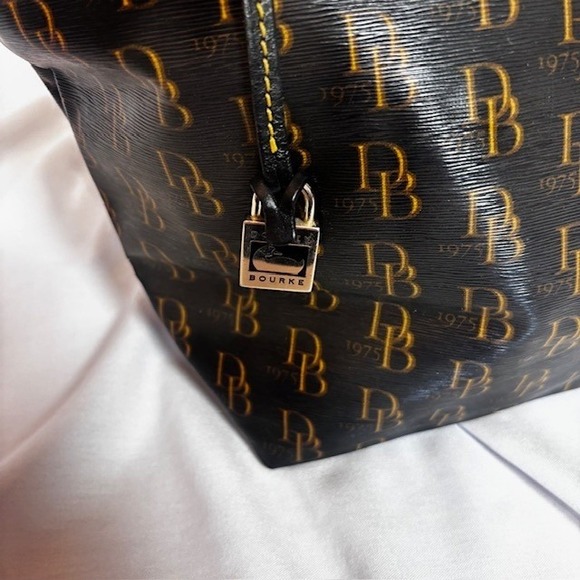 Dooney & Bourke Black Patent Leather DB Monogram Tote Bag - Picture 4 of 11